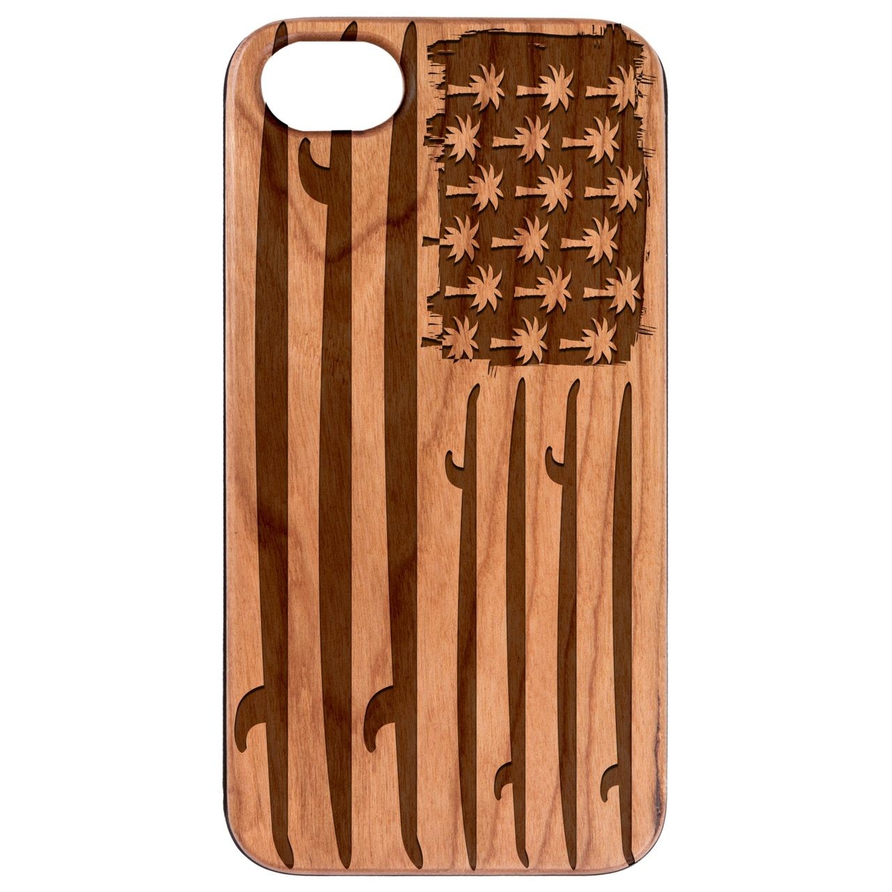  Surf Board Flag - Engraved - Wooden Phone Case - IPhone 13 Models