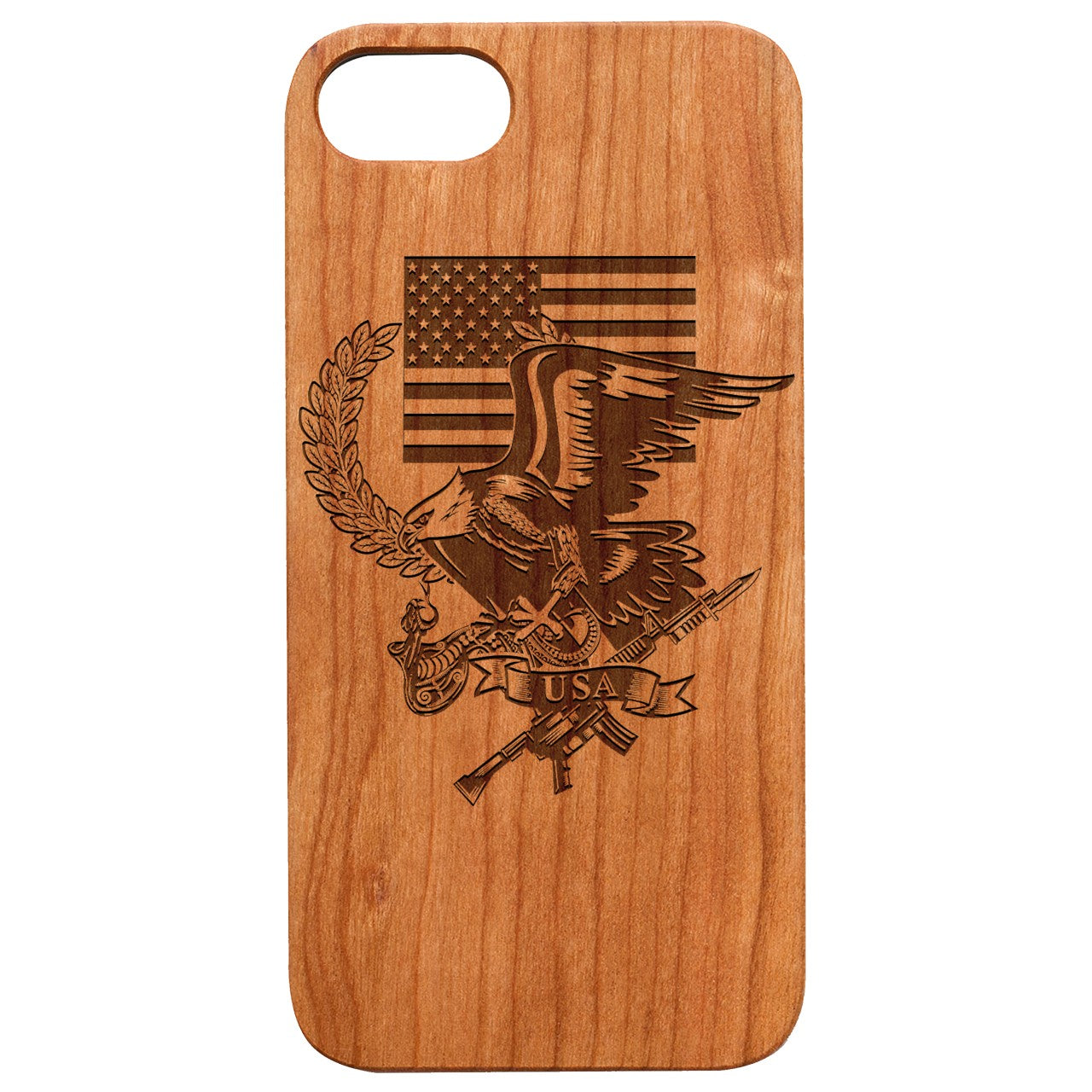  U.S. Flag with Eagle - Engraved - Wooden Phone Case - IPhone 13 Models