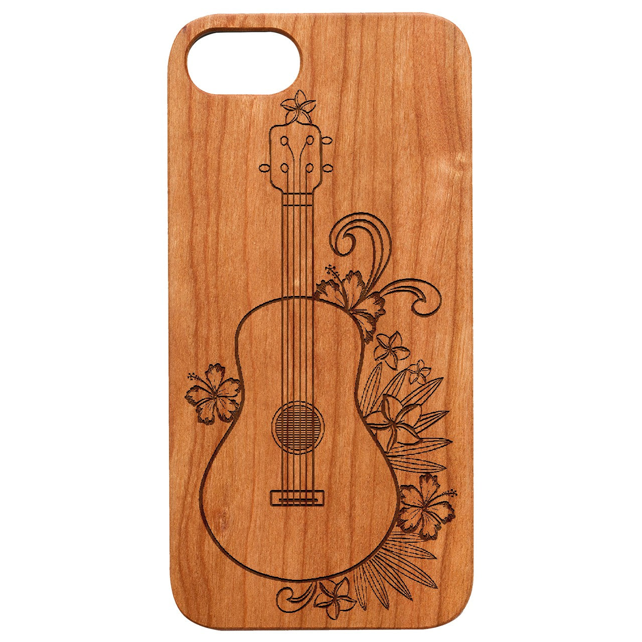  Ukelele With Flowers - Engraved - Wooden Phone Case - IPhone 13 Models
