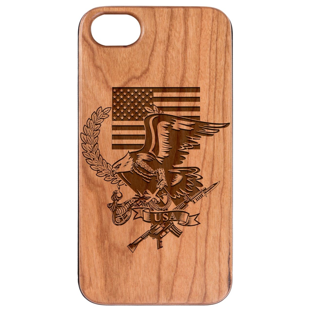  US Flag with Eagle - Engraved - Wooden Phone Case - IPhone 13 Models