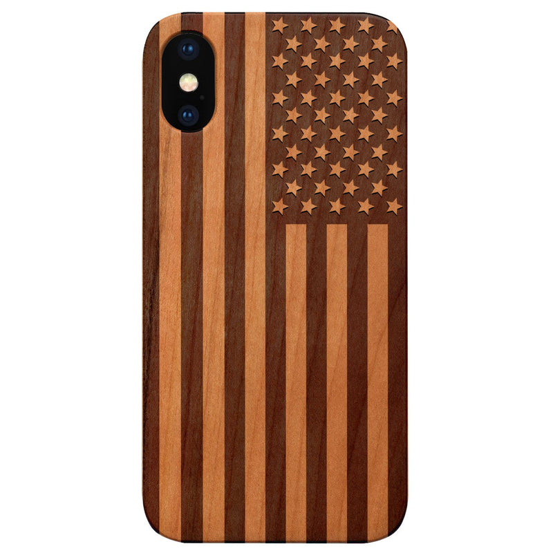  USA Flag - Engraved - Wooden Phone Case - IPhone 13 Models